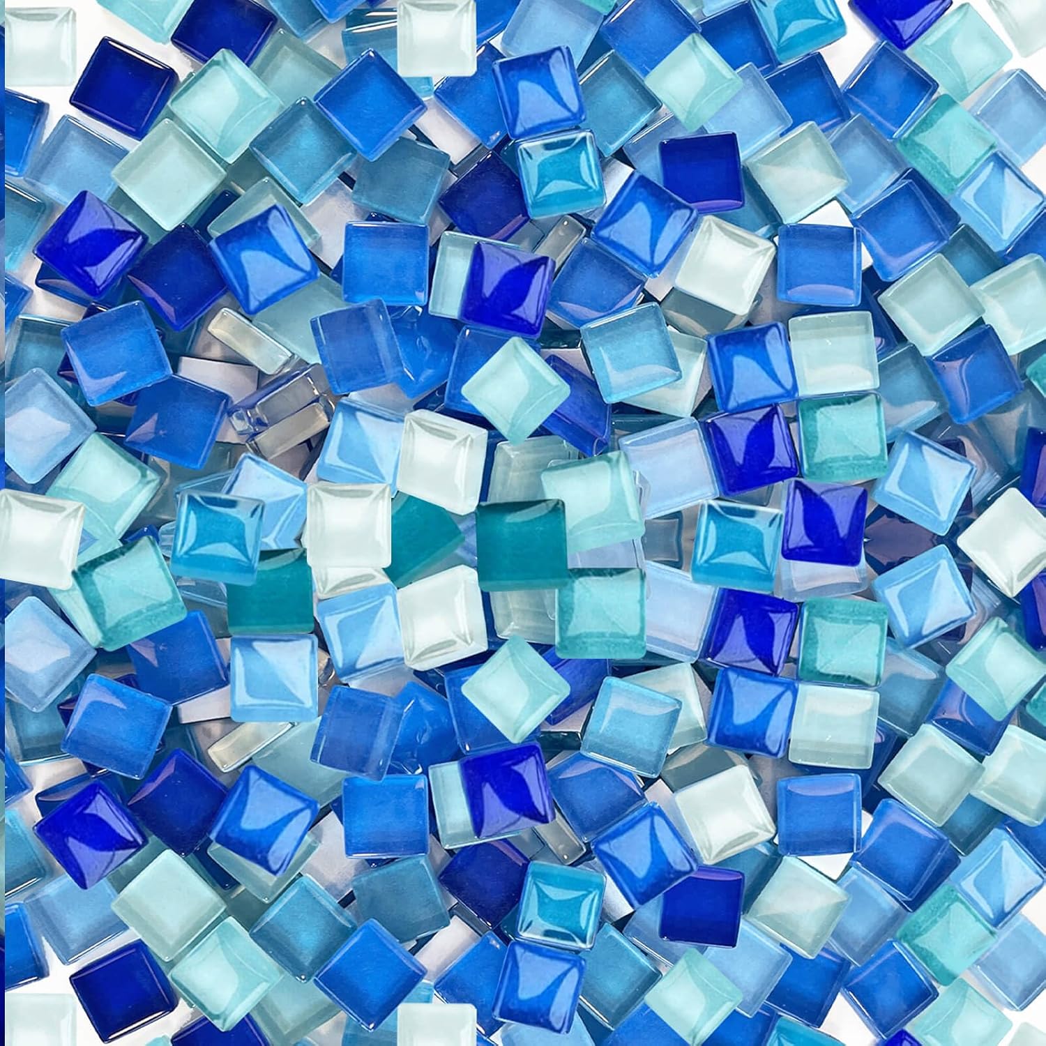 LITMIND 1200pcs Blue Mix Crystal Glass Mosaic Tiles – 0.4 Inch Square Bulk Mosaic Supplies for Crafts & DIY Projects