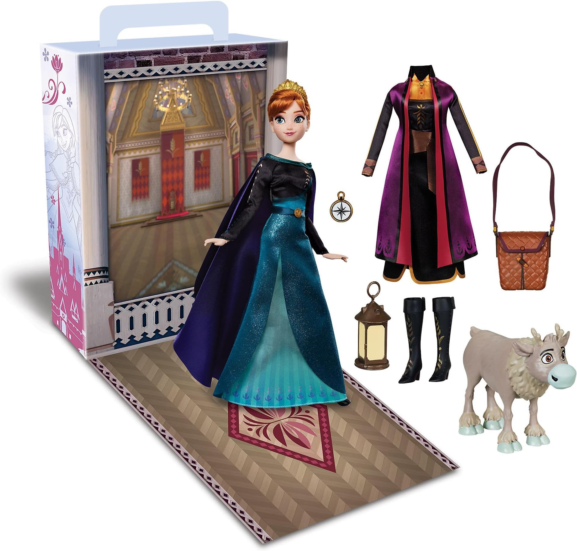 Disney Store Official Anna Story Doll for Kids, Frozen, 29cm/11”, With Sven, 2 Outfits, Accessories, Colouring & Activity Pack and Box that Folds to a Play Stage, Suitable for Ages 3+