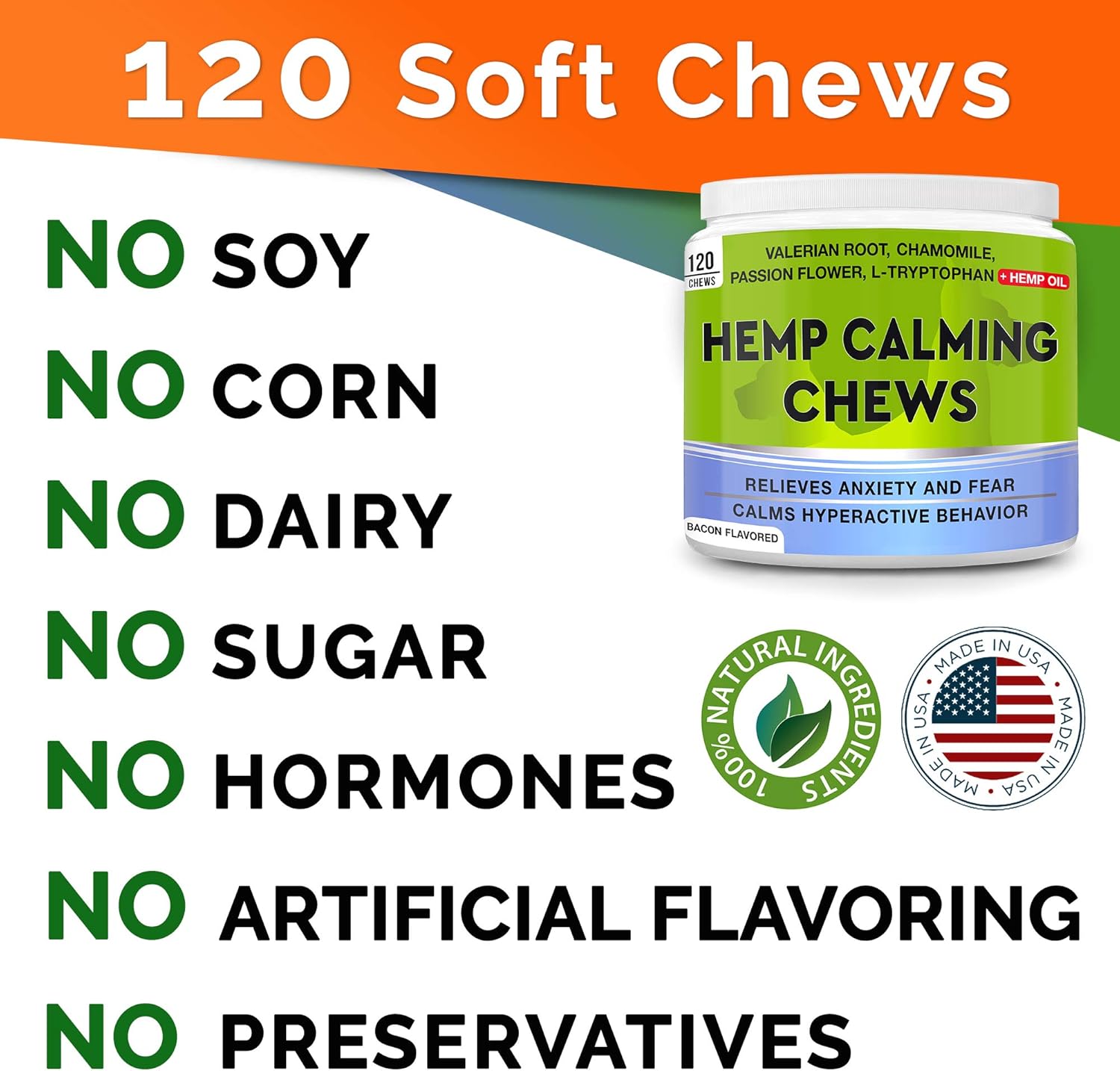 GOODGROWLIES Calming Hemp Treats for Dogs - Made in USA with Hemp Oil - Anxiety Relief - Separation Aid - Stress Relief During Fireworks, Storms, Thunder - Aggressive Behavior, Barking - Bacon : Pet Supplies