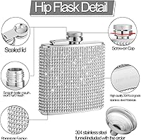 Vista 3 de Diamond - Frascos de cadera de acero inoxidable con purpurina a prueba de fugas con embudo, frasco de cadera con diamantes de imitación, lindo