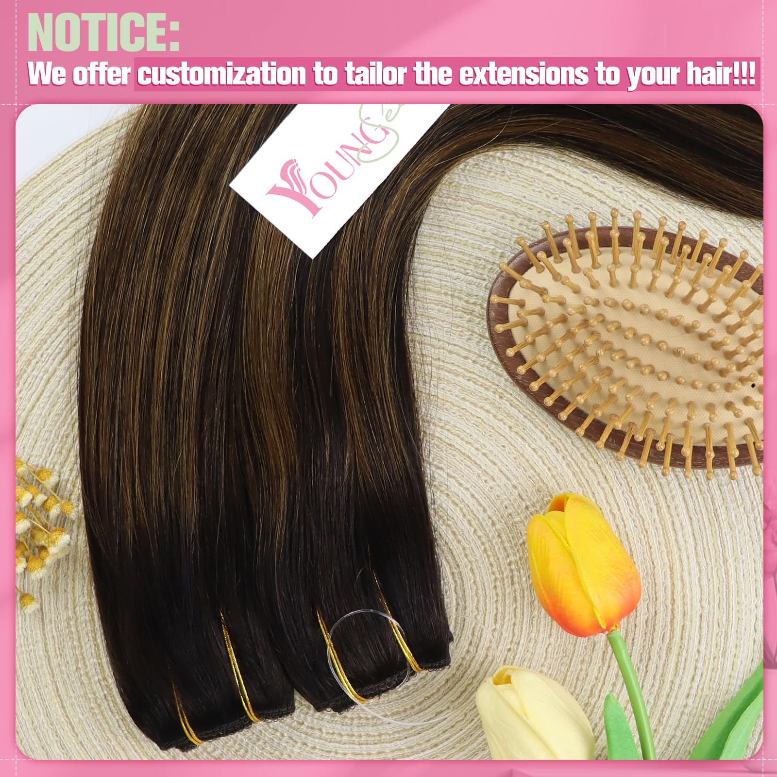 YoungSee Wire Hair Extensions Brown Balayage Invisible Wire Hair Extensions Real Human Hair Dark Brown Mix Medium Brown One Pice Hair Extensions Short Straight Hair 70G 12Inch — view 5