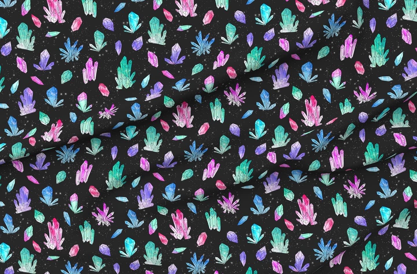 Spoonflower Fabric - Watercolor Crystals Black Crystal Geology Space Rocks Geode Printed on Petal Signature Cotton Fabric by The Yard - Sewing Quilting Apparel Crafts Decor