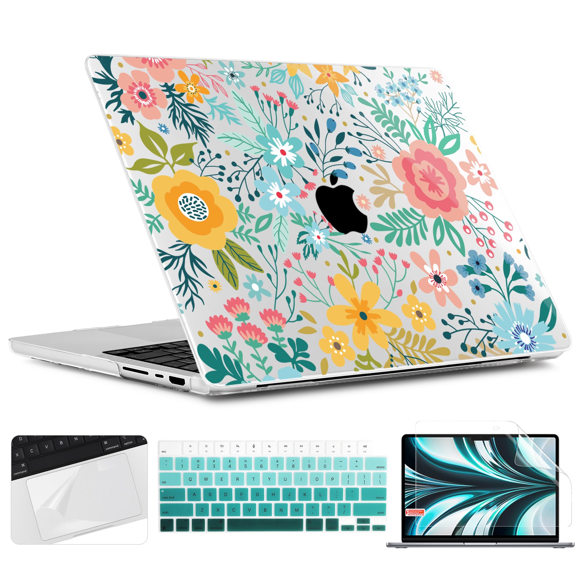 Photo 1 of TWOLSKOO Compatible with MacBook Pro 14 inch Case 2023 2022 2021 Release M2 A2779 M1 A2442 Pro/Max Chip with Touch ID, Plastic Hard Shell Case & Keyboard Cover & Screen Protector, Abstract Flower