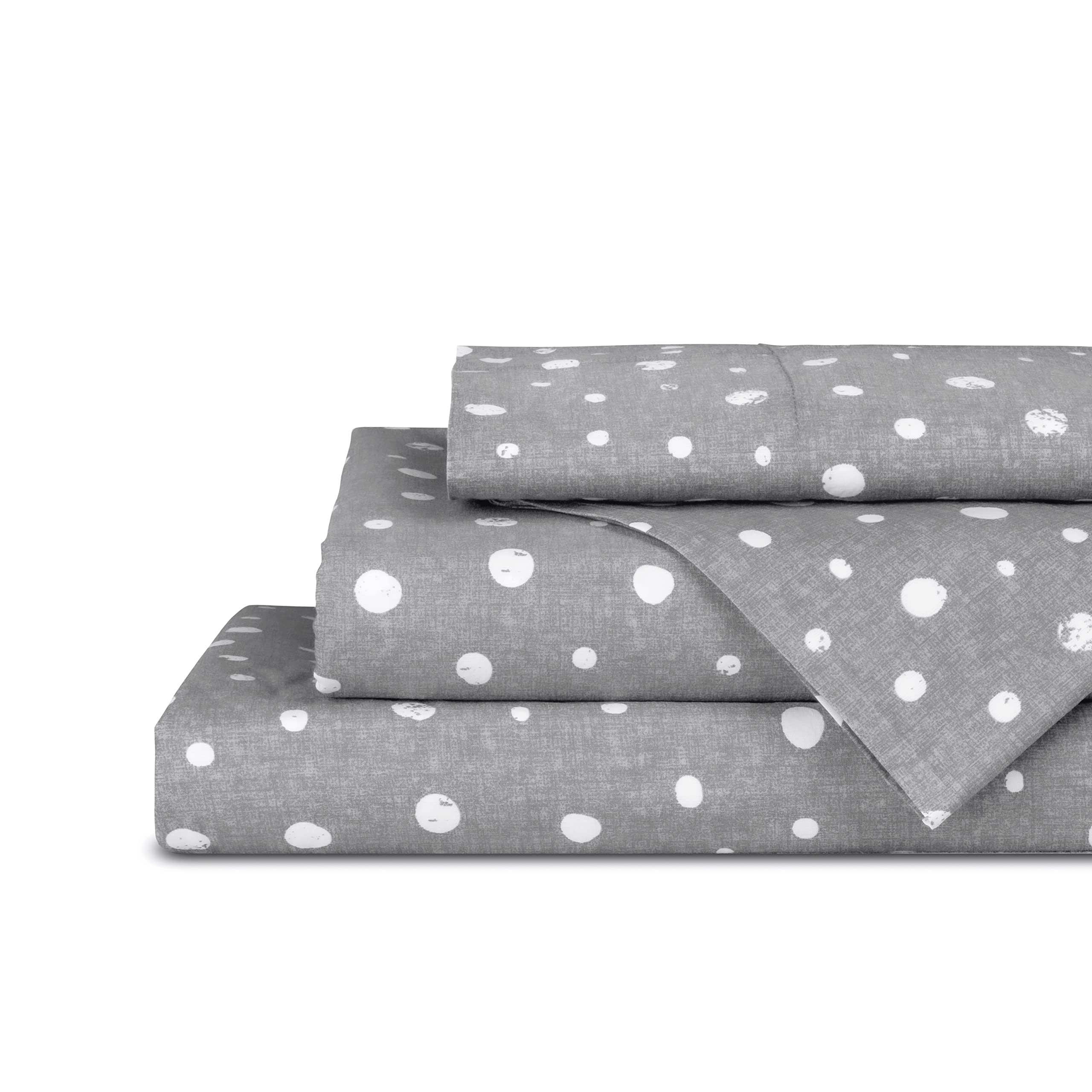 Linen Home Cotton Lyocell Blend Percale Sheet Set Queen Size - 4 Piece Deep Pocket Bedding, Pre-Washed &amp; Shrunk, Crisp Cooling Fabric, Fade-Resistant, Hotel Luxury, Wrinkle-Free - Polka Charcoal