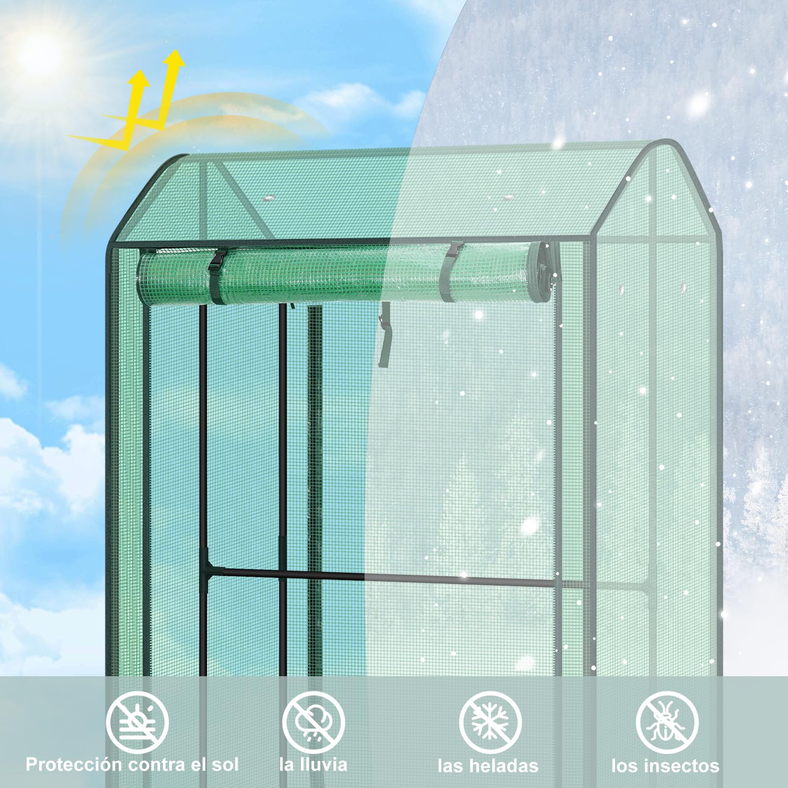 WOLTU Invernadero de Jardín, Invernadero con Puertas Enrollables, PE 140 g/m2, con Paredes Laterales, para Plantas Trepadoras, como Tomates Enredaderas, Verde