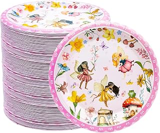 50Pcs Fairy Birthday Paper Plates Fairy Party Supplies 7inch Flower Fairy Plates for Fairies Enchanted Themed Baby Shower Garden flower Spring Bridal Shower Wedding Birthday Party Decorations