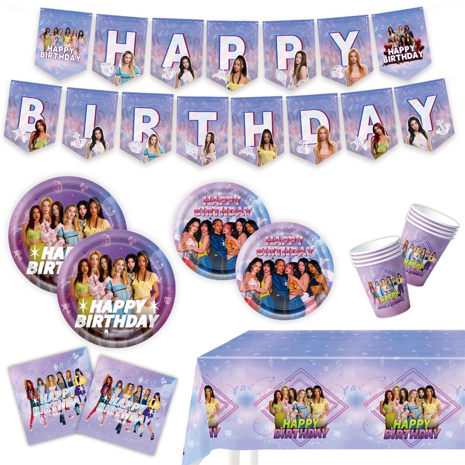 Katseye Birthday Decorations , Katseye Merch Banner Plates Cups Kit Decor