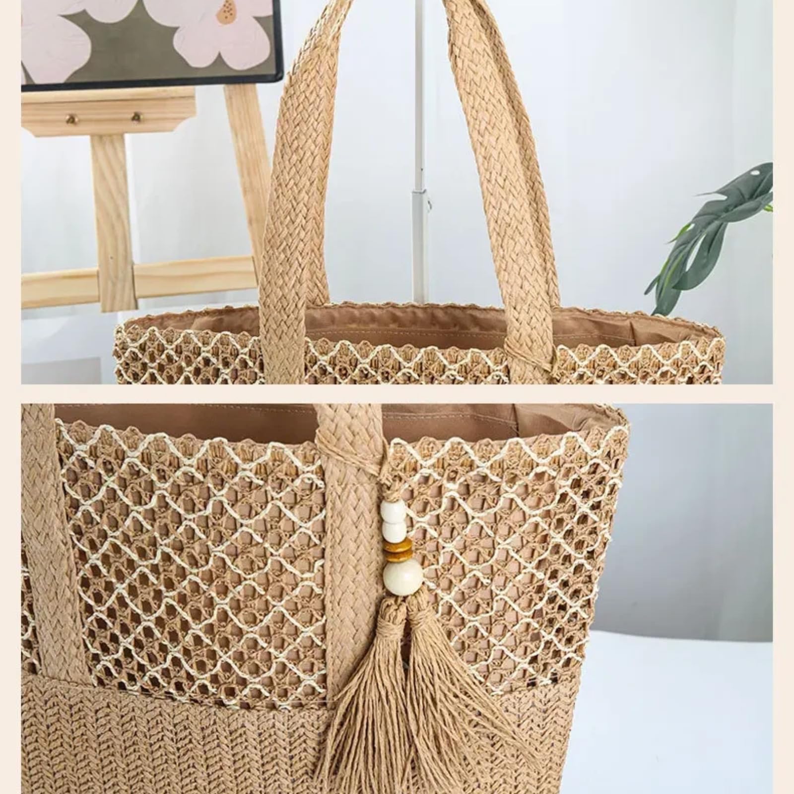 Handgemachte Strohhandtasche Frauen Holiday Beach Obergriffstaschen Freizeit-Tote Retro Schultertaschen