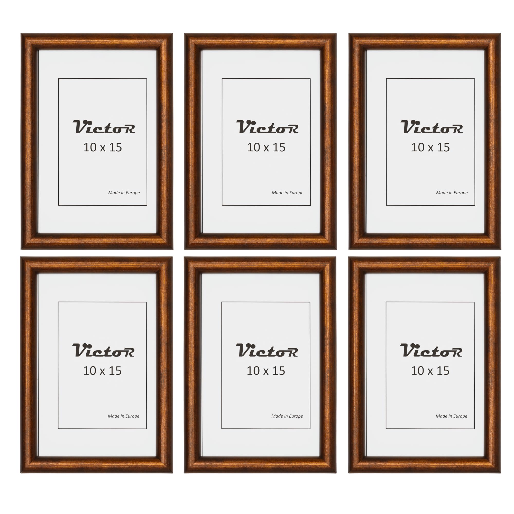 VictoR Bilderrahmen braun 6er Set 10x15 cm (A6) David - Leiste 14x17mm - Fotorahmen vintage A5 - Shabby Chic Deko - Bilderrahmen Set A6 braun