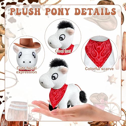 Miniatura 3 de 62 piezas de regalos de fiesta Adopta un caballo incluyen 12 caballos de peluche mini, 12 cajas, 12 sombreros marrones, 12 bufandas rojas, 12