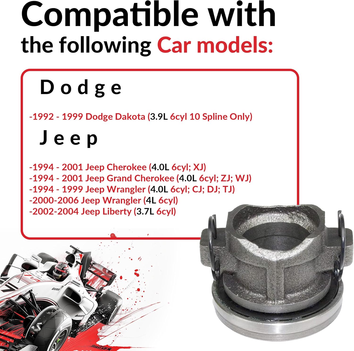 Full Metal Reinforced Clutch Release Bearing Compatible with Wrangler Cherokee Grand Cherokee Liberty Dakota Rubicon Sport X Limited Renegade Sahara Se Slt 1992-2006 4.0L L6 3.9L V6 3.7L V6