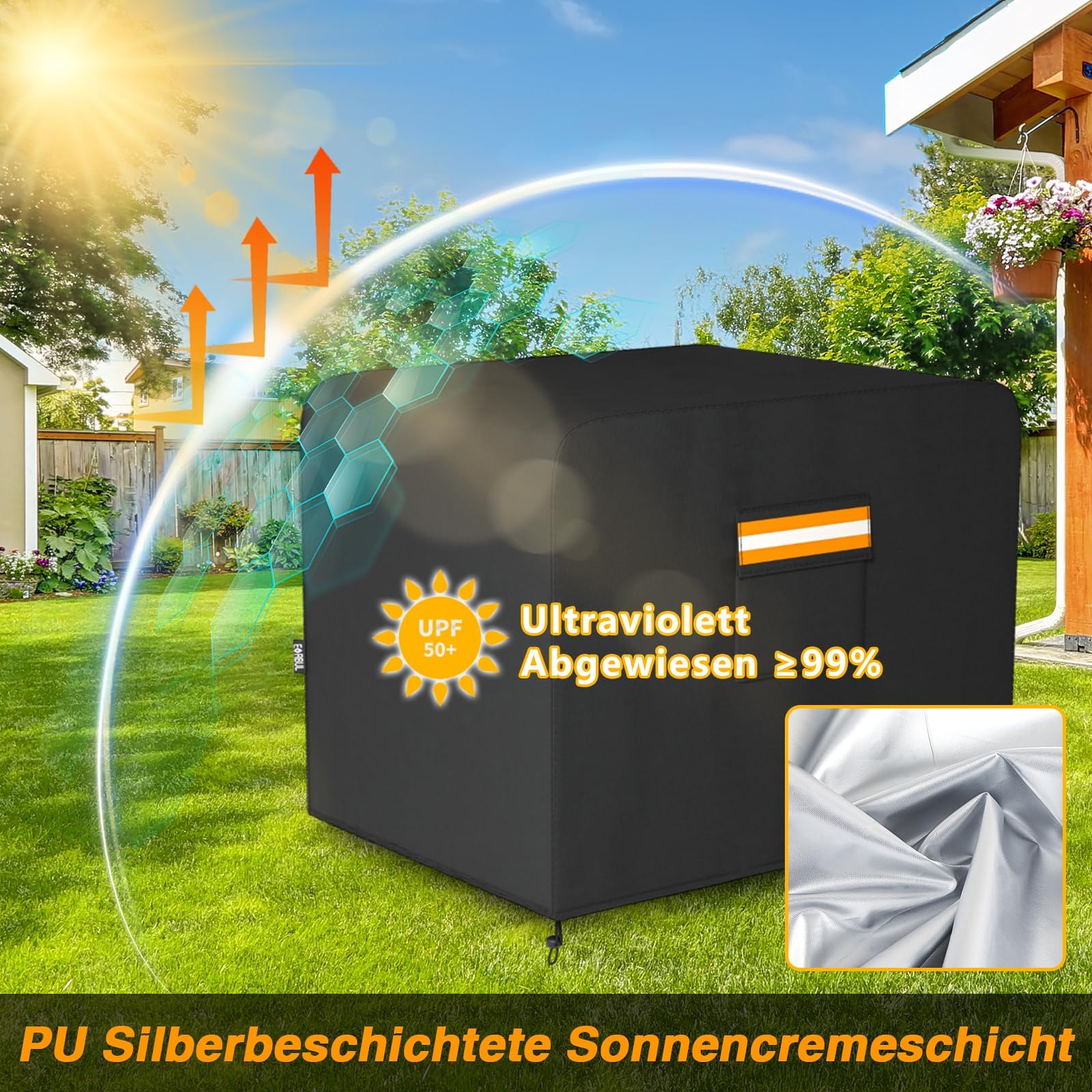 EVRBUL Generator Abdeckung, 81 cm x 61 cm x 61 cm Robuste wasserdichte 420D-Allwetter-Generatorabdeckung mit Aufbewahrungstasche, kompatibel mit den meisten Generatoren von 5000-10000 Watt (Schwarz)
