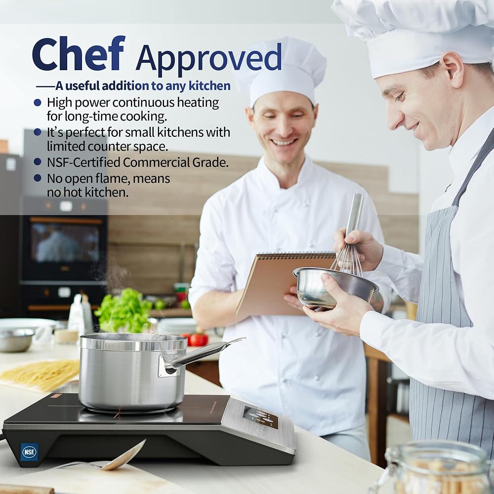 ChangBERT 1800W Commercial Grade Induction Cooktop, NSF Certified Portable Large 8" Heating Coil, 12" Heat Resistant Cooking Surface Premium Stainless Steel Pro Chef Professional Burner Hot Plate