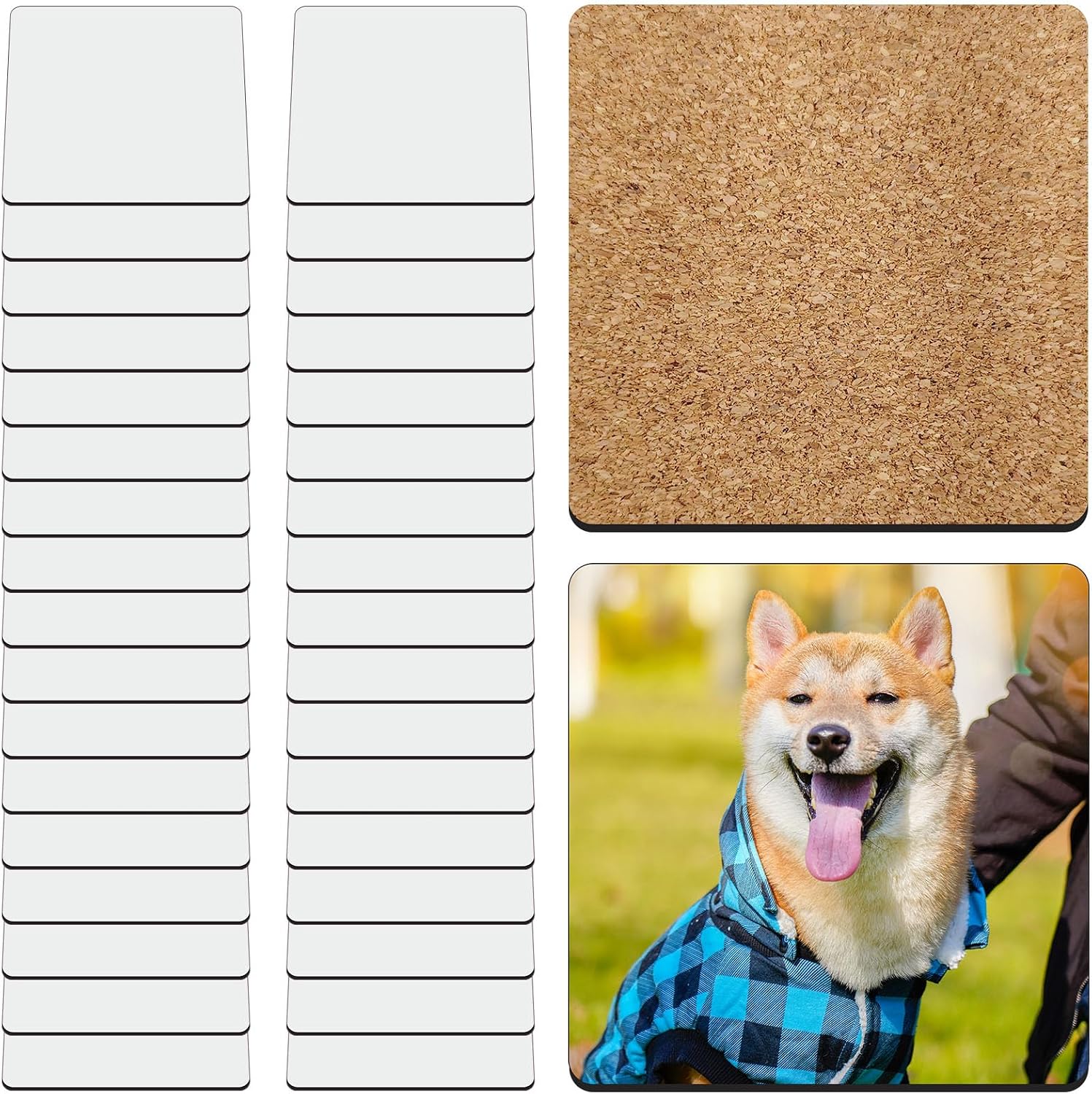 36 Pcs Sublimation Small Square Coaster Blanks Bulk with Cork Back MDF Heat Transfer Wood Cork Coasters Product Blank Iteam 3.54x3.54 Inch