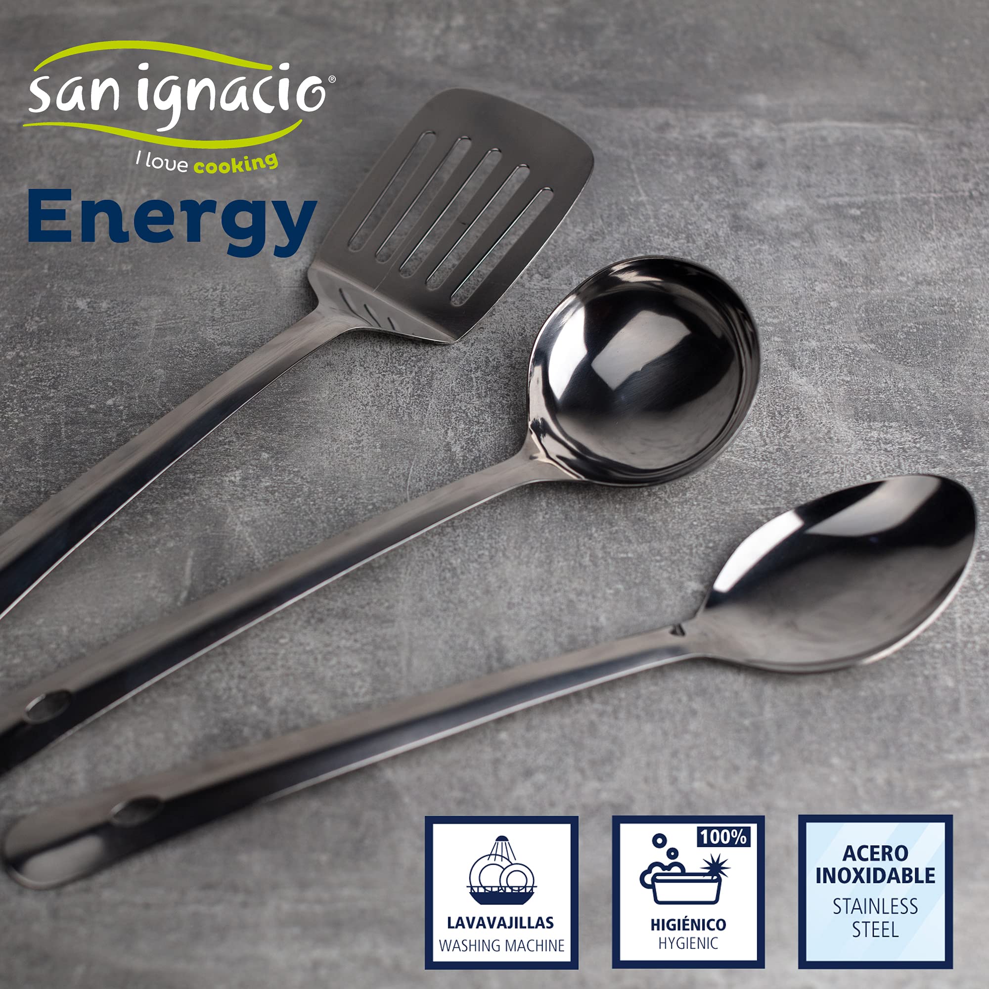Set 3pc sarten aluminium pressé vert avec Set 3 pc ustensiles de cuisine en acier inoxydable avec Set 4pc couteaux en acier inoxydable avec Tacoma
