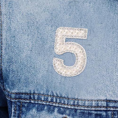 Miniatura 3 de EXCEART 10 parches de números del 0 al 9 con perlas y diamantes de imitación para planchar con apliques de bordado, calcomanías de bricolaje,