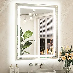 TETOTE Led Bathroom Mirror 30 x 36 with Brushed Bright Nickel Frame Anti-Fog Frontlit & Backlit Vanity Mirror Stepless Dimmable 3 Colors White/Warm/Natural Wall-Mounted