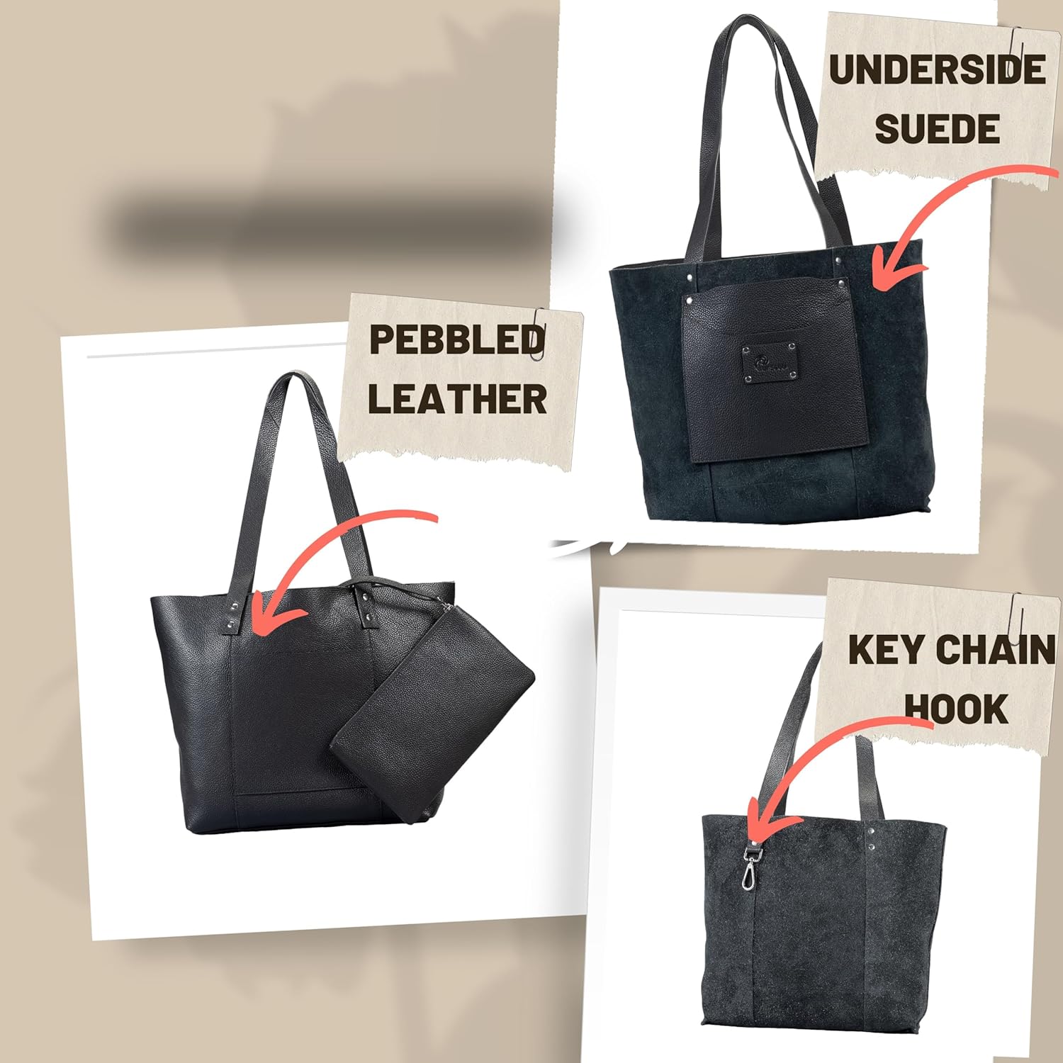 Genuine Leather Tote Bag for Women-Versatile Everyday, Work or Travel Tote w/Wristlet