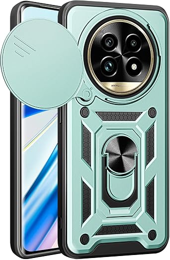 Compatible with Realme 12 Pro 5G Phone Case,Compatible with Realme 12 Pro Plus 5G Magnetic Bracket [PC+TPU] 2 in 1 Slide Lens Kickstand Green