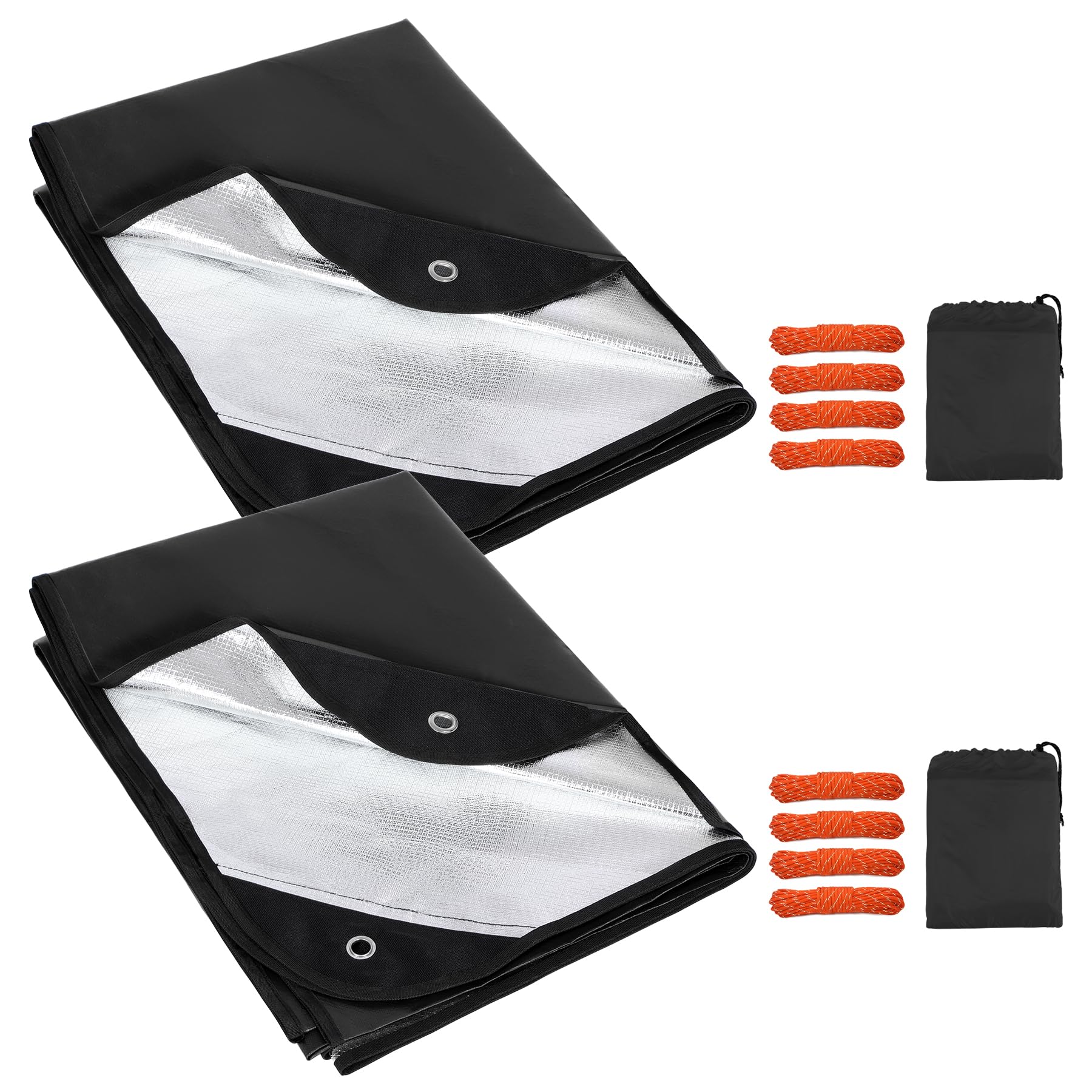 RedSwing 2 Pack Heavy Duty Waterproof Emergency Thermal Tarp, Insulated Survival Blanket for Outdoor Camping, Hiking, and Emergency Shelter, Black