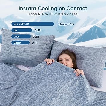 Elegear Cooling Blanket for Night Sweats, Q-Max 0.5 Arc-Chill 3.0 Cool Fiber Summer Throw for Bed Sofa Chair Travel Adult Kids, Comfort, Lightweight, Double/Super King Size, 200x220cm, Blue