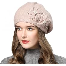 Women Winter Knit Beret Hat Rabbit Hair French Style Beret Classic Warm Casual Beanie Hat