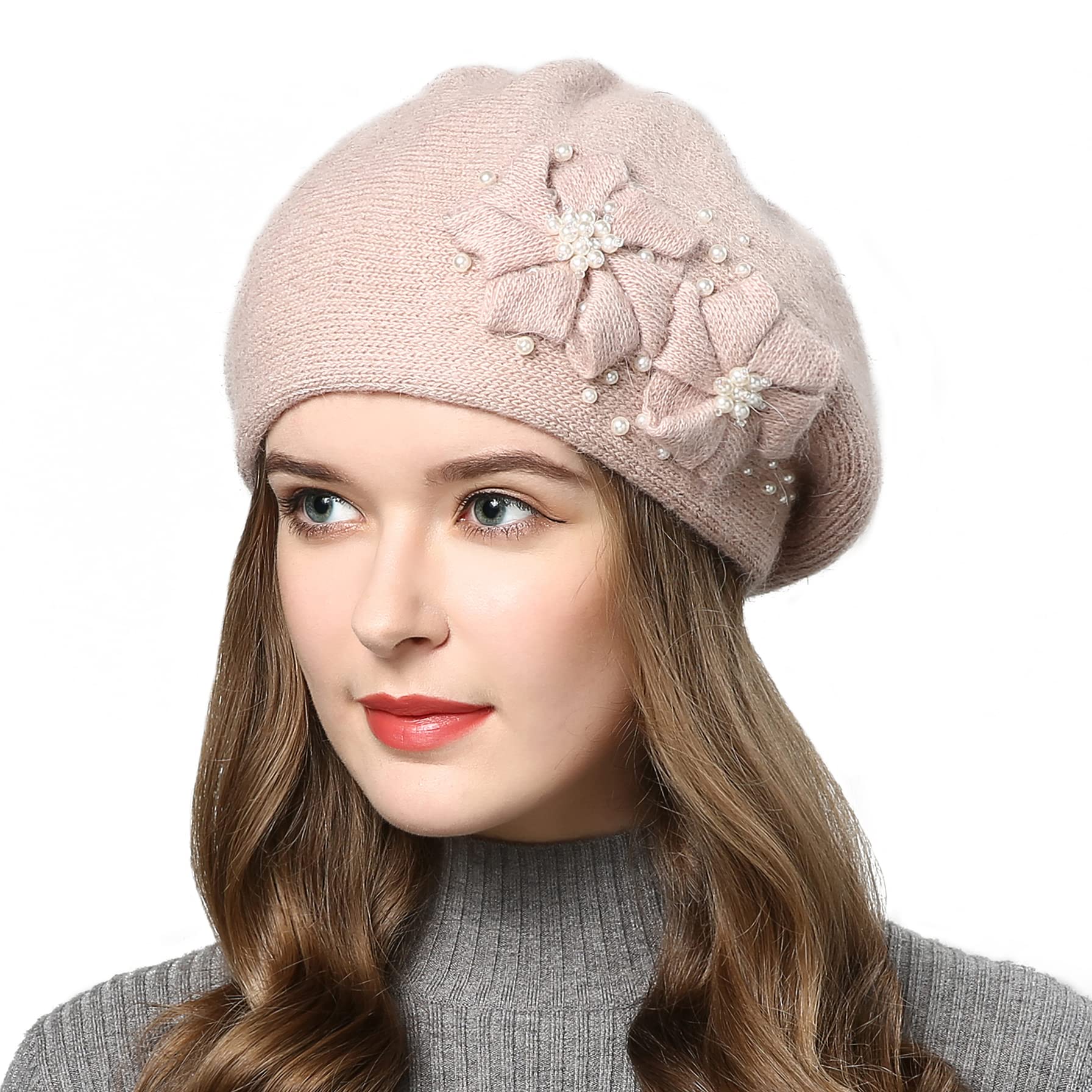 AICHUAN Women Winter Knit Beret Hat Rabbit Hair French Style  display picture 1