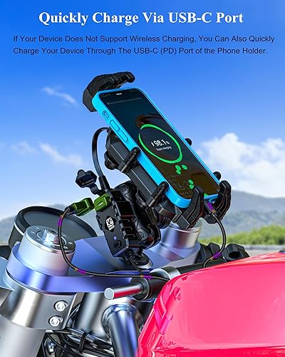 Miniatura 5 de BRCOVAN Soporte de teléfono para horquilla de motocicleta con cargador inalámbrico Qi de 15 W y puerto de carga rápida PDUSB-C de 36 W, soporte