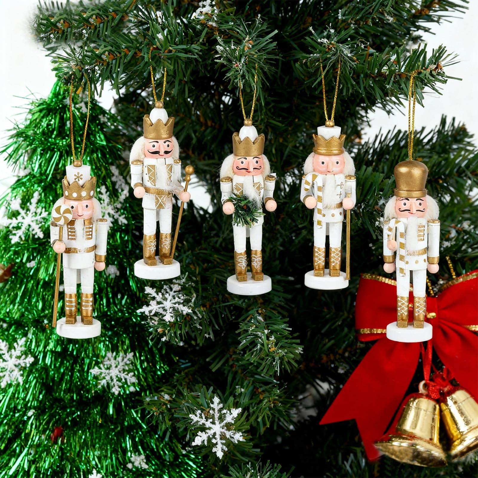 5 Piezas de 13 cm, Pequeños Adornos Colgantes de Figura de Soldado Rompecabezas Navideño Madera Dorada, Decoraciones Navideñas Rompecabezas,Mini Muñeco Títere Colgante Soldado Rompecabezas Árbol