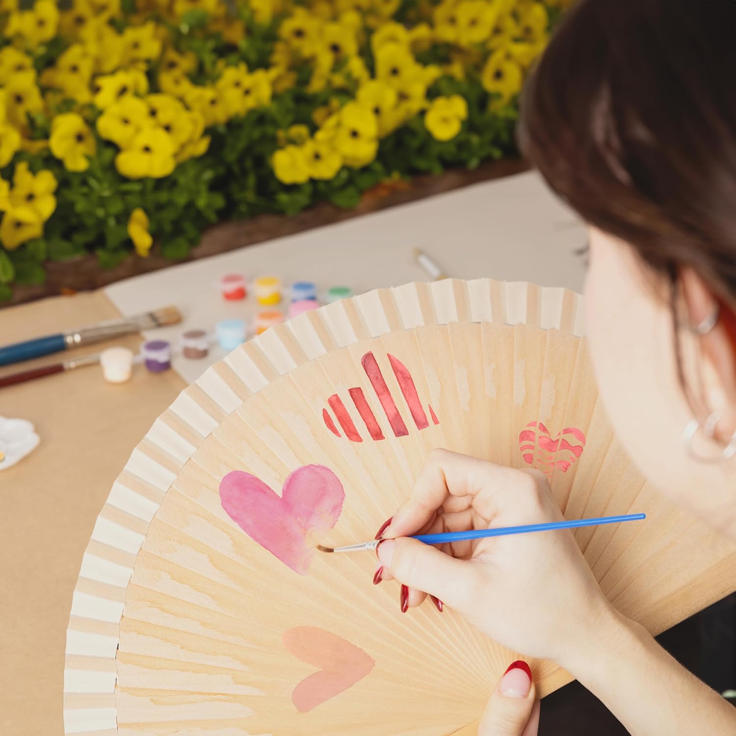 Fisura – Original DIY Fan. Wooden fan for crafts. Hand fan for gifting. Includes 12 colours, 1 brush, and 1 mixing palette. Dimensions: 16.73 x 9.06 inches image 4