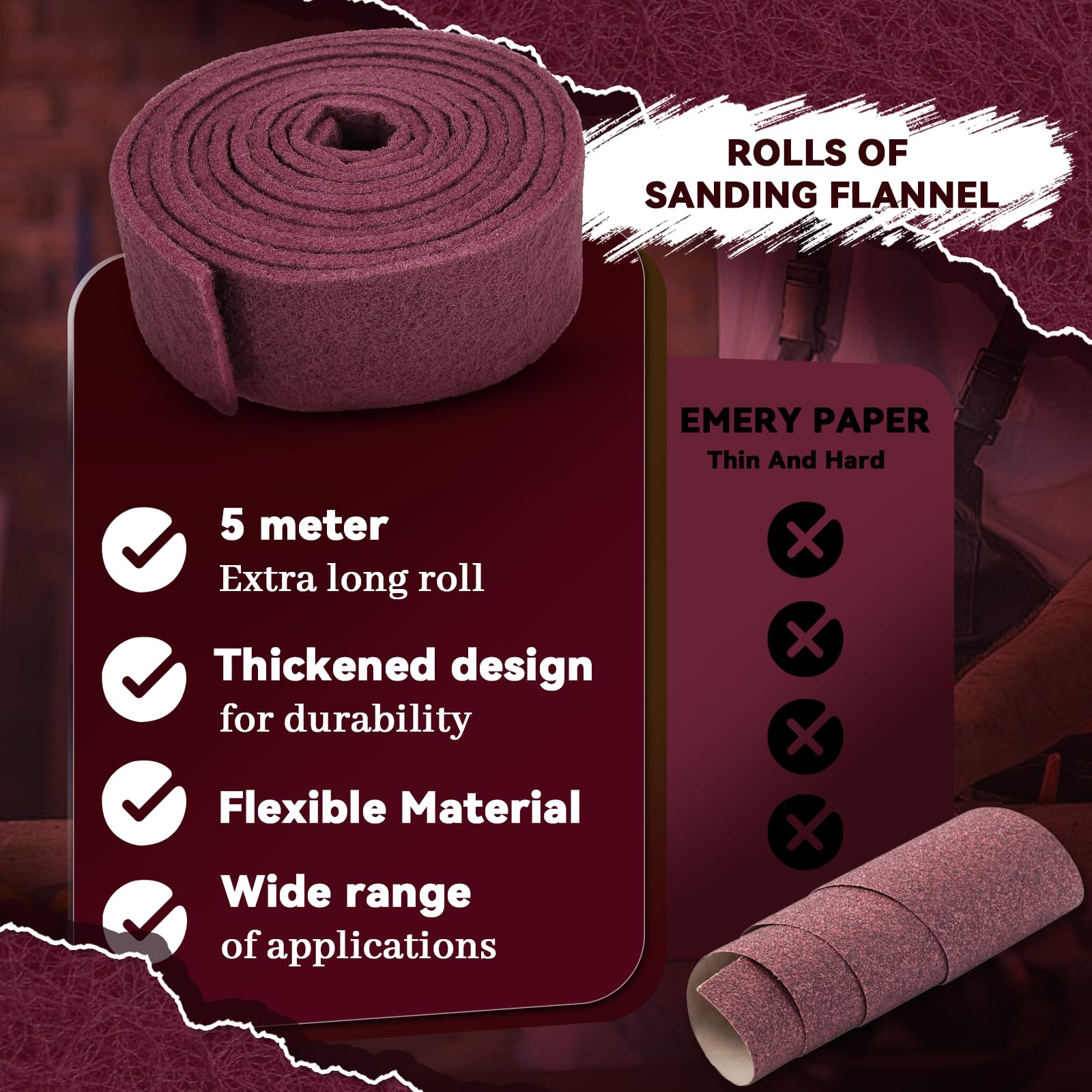 Rouleau de Papier Abrasif 5 m x 100 mm - Grain 240 - Papier Abrasif/Tampon de Ponçage pour Bois, Métal, Inox, Acier Inoxydable - Éponge de Ponçage pour Applications Professionnelles