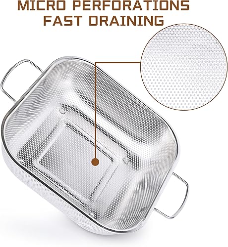 Miniatura 3 de Colador de acero inoxidable de 3 cuartos de galón, colador cuadrado de metal, colador para alimentos de cocina, apto para lavavajillas