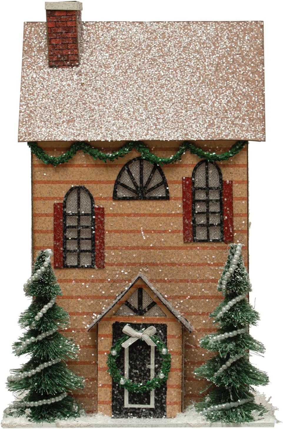 Creative Co-Op XS3654 Paper House with Trees, Glitter and LED Light, Multicolor (Batteries Not Included), Multi
