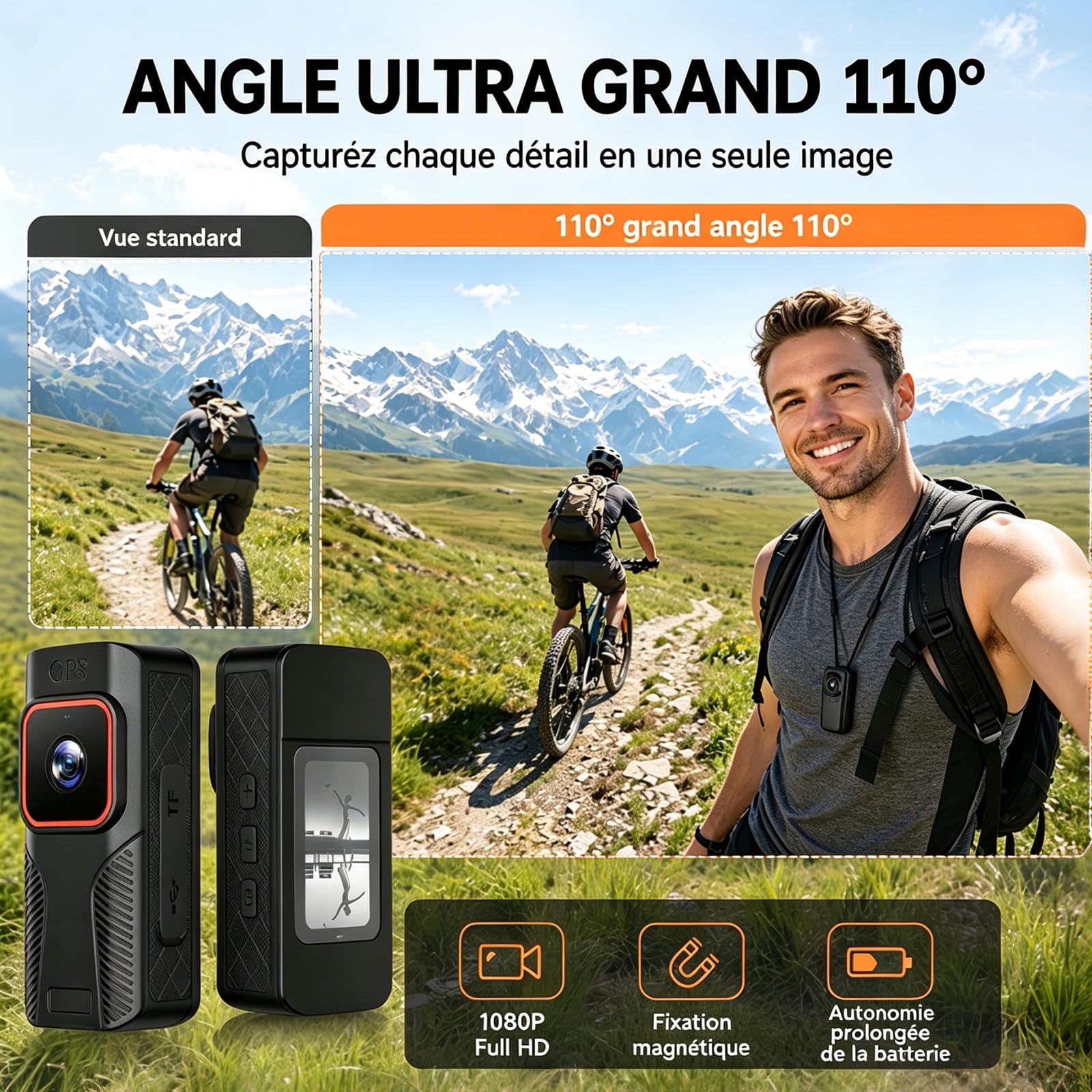 Tragbare magnetische Daumen-Action-Kamera, 4K Body Cam mit 110-Grad-Weitwinkelobjektiv und 1000-mAh-Akku für Haustier-Spaziergänge, Arbeit, Reisen, Outdoor-Aufnahmen