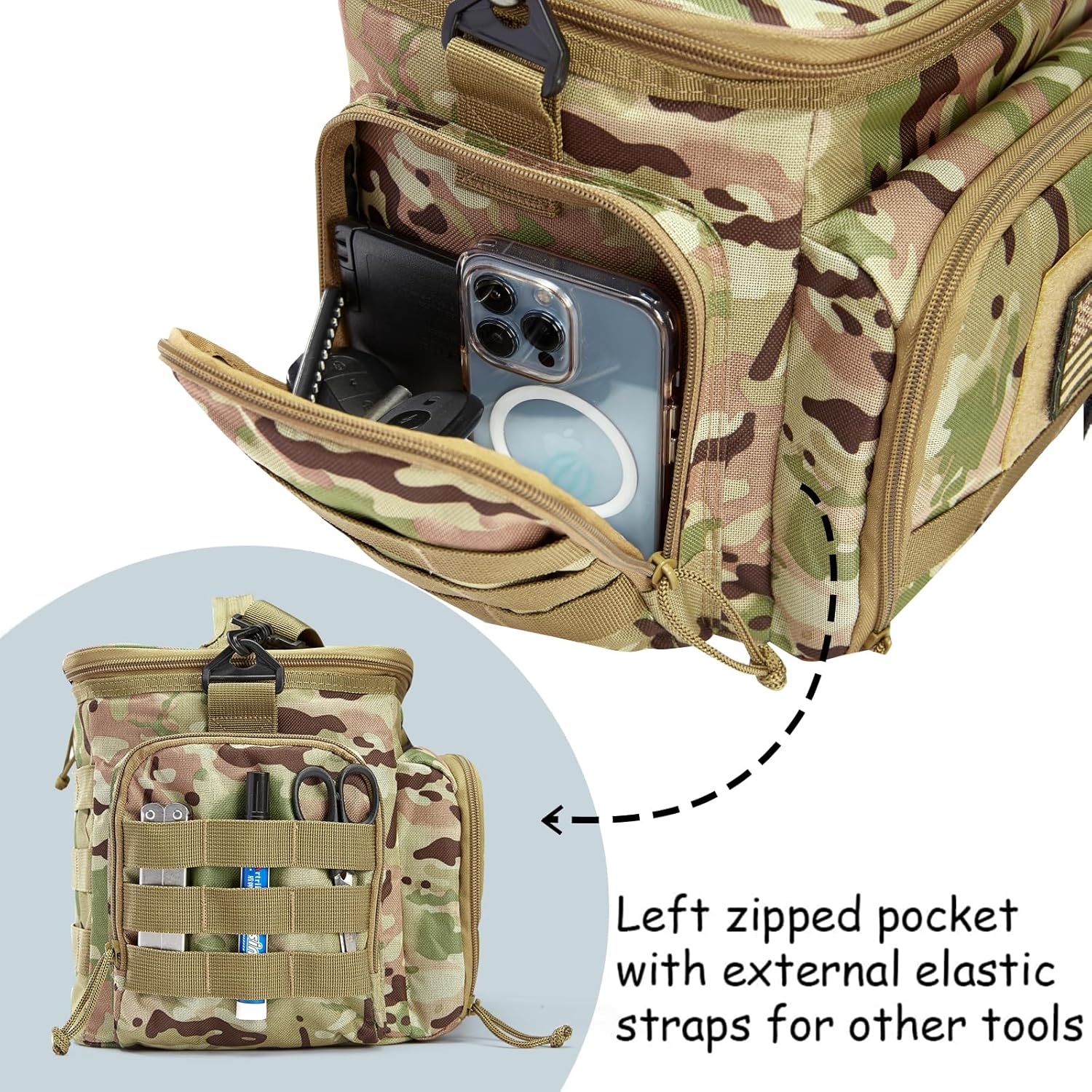 MOV COMPRA Tactical Lunch Bag for Men, Insulated Lunch Box Leakproof for Men Large Capacity with MOLLE Water Bottle Pouch Lunchbox for Adults for Work, Picnic(Camouflage Green) - Image 3