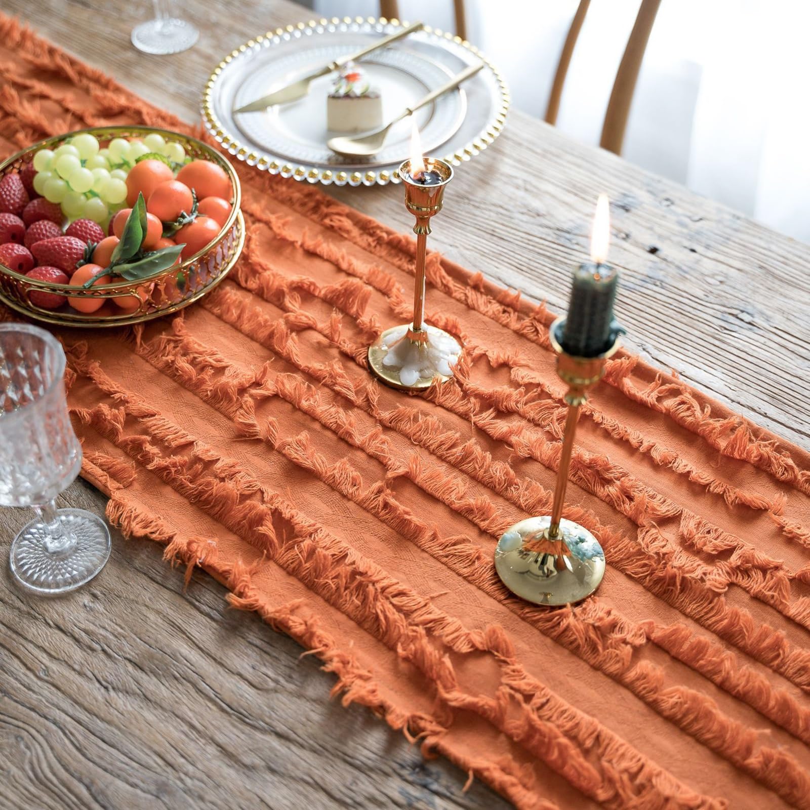 Runner da tavola in cotone e lino - Decorazione in stile rustico intrecciato - Per decorazioni da tavola, matrimoni - 30 x 350 cm, marrone e bianco | Leroy Merlin