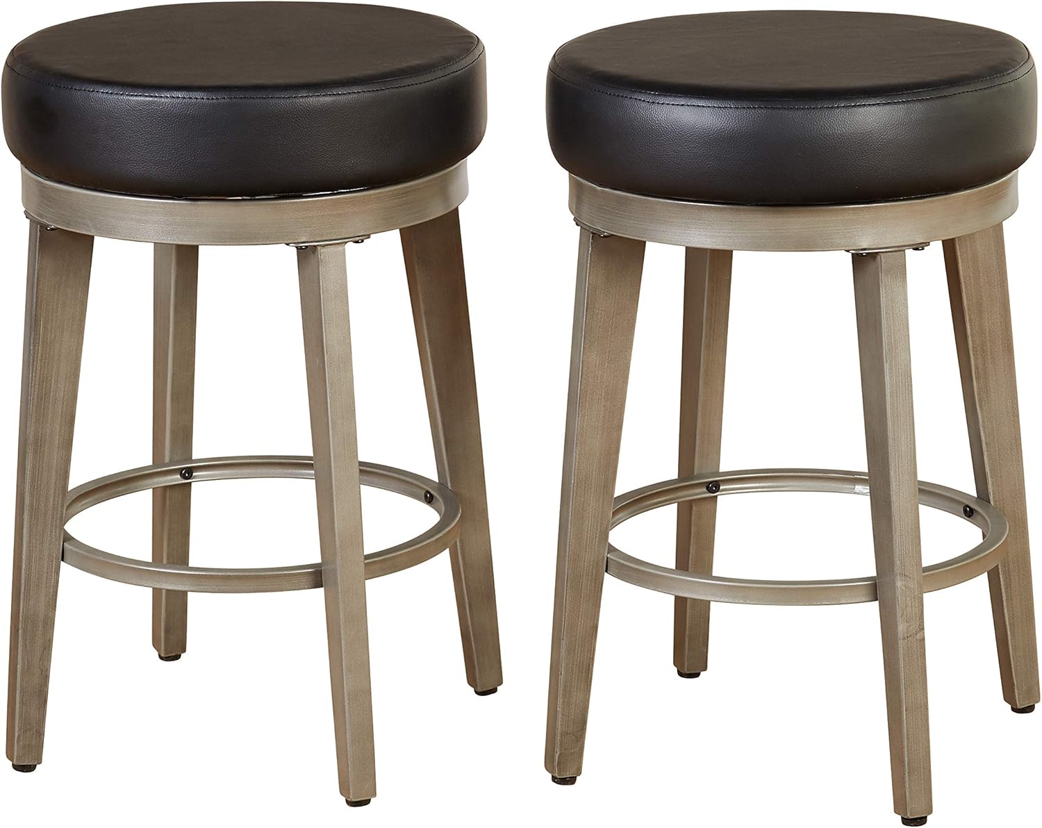angeloHOME Linden Swivel Bar Stools Set of 2, Faux Leather