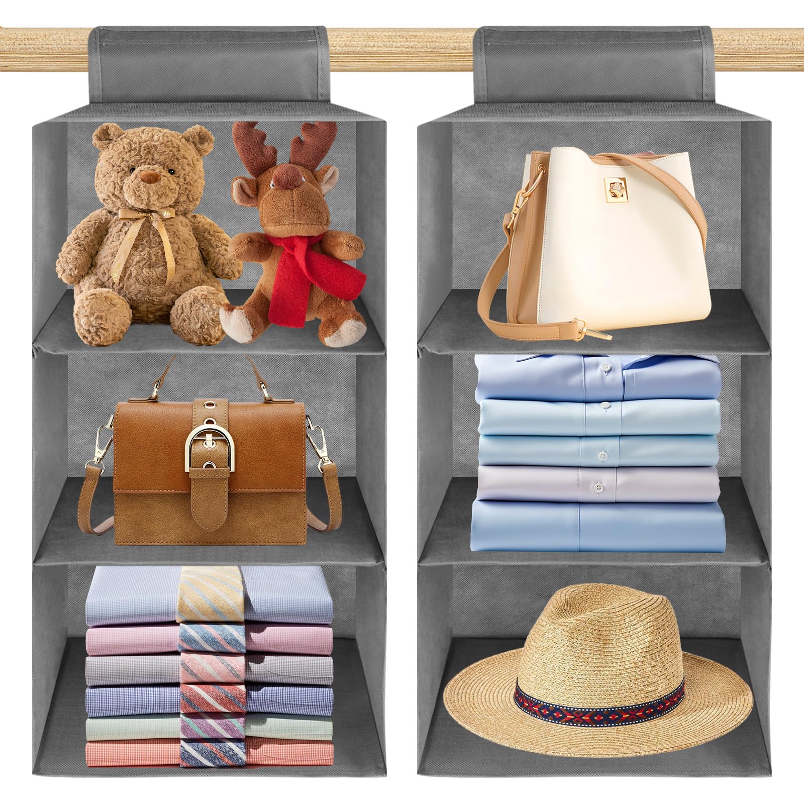 Trendecor 2 Pack Hanging Storage Organiser with 3 Shelves, Hanging Wardrobe Organiser Foldable Wardrobe Closet Storage Organiser Clothes Hanging Storage for Clothes Shoes Hats