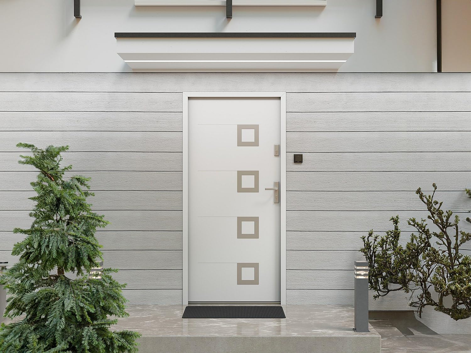 Vente-unique - Puerta de entrada de acero macizo y acero inoxidable de 207 cm de alto x 100 cm de ancho, color blanco - apertura izquierda - TIFANA