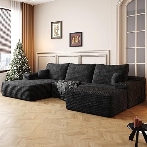 Vista 11 de Sofá modular moderno de 96 pulgadas para sala de estar, sofá modular tapizado, sin hueso, cómodo sofá nube con diván en forma de L