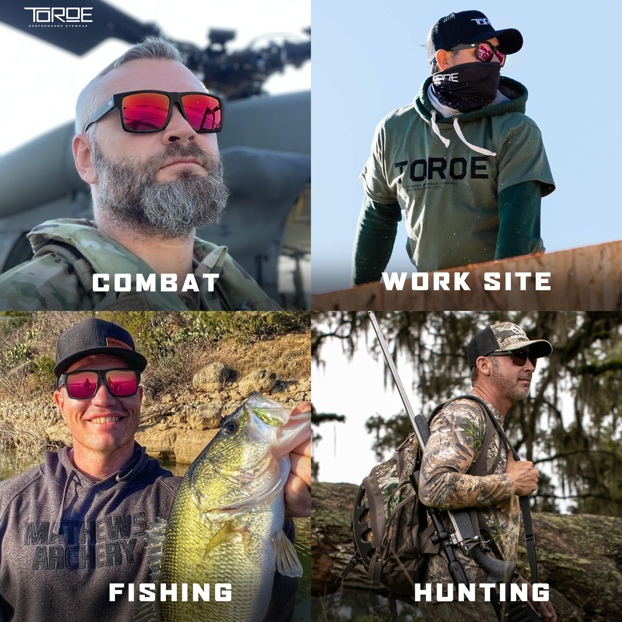 TOROE Classic RANGE TR90 Frame Polarized Unbreakable Sunglasses with Hydrophobic Coated Polycarbonate AR Lenses (Matte Black | Fuze (Cat 3))