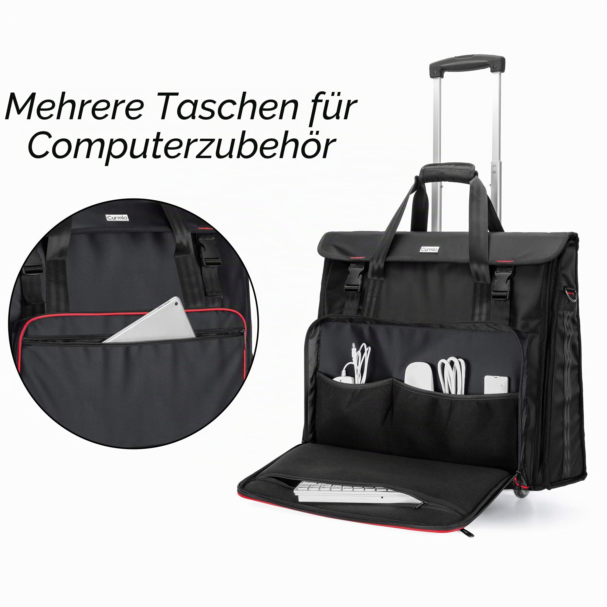 CURMIO Tragetasche kompatibel mit Apple iMac 21,5" mit Abnehmbarem Trolley, 21,5 Zoll Desktop Computer Tasche, iMac Trolley Tasche für Transport und Aufbewahrung (Leere Tasche), Schwarz | Dick Gepolstert, Zubehörtasche, Abnehmbarer Schultergurt, iMac Trol
