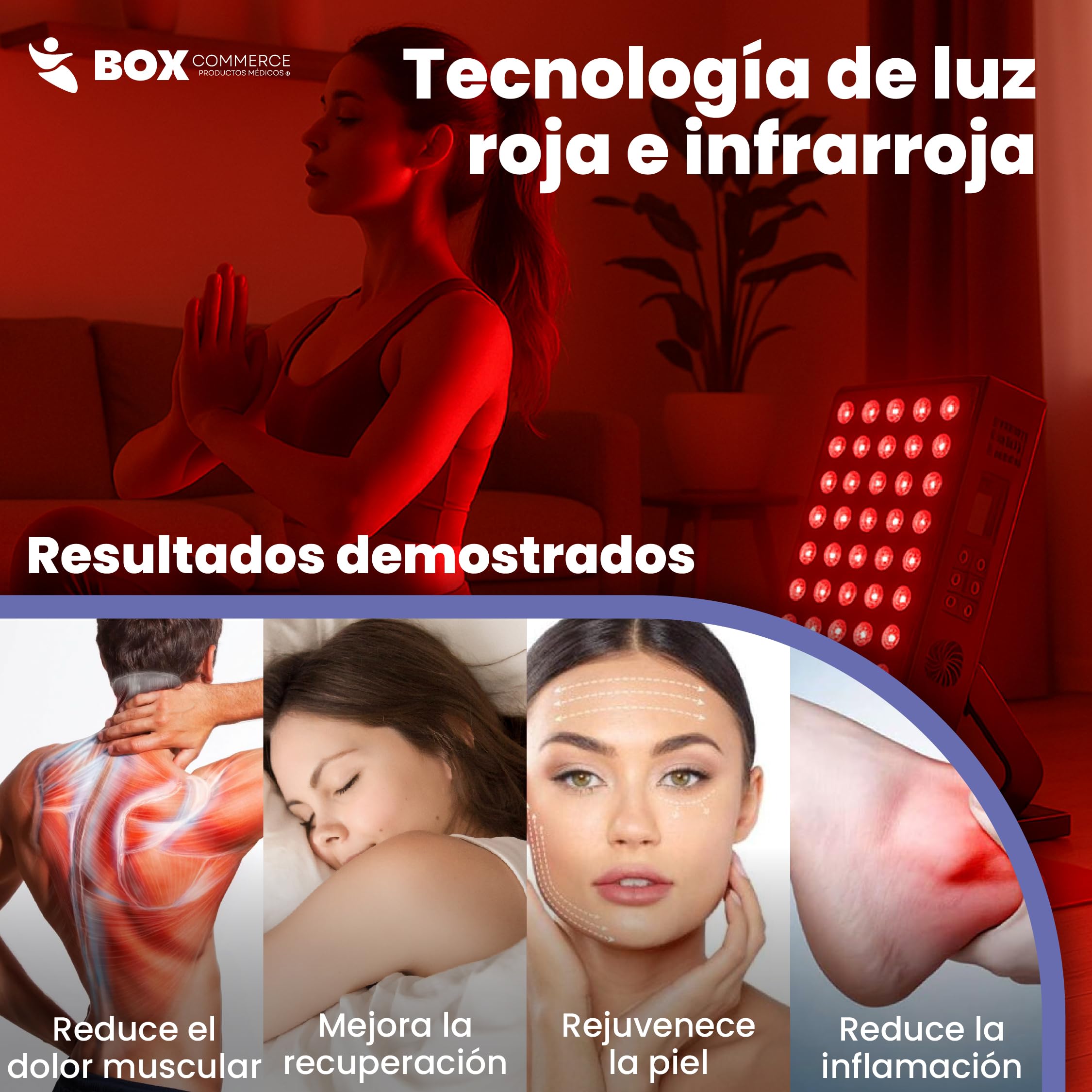 Panel Luz Roja e Infrarroja - Terapia Luz Roja para Dolor Articular, Muscular y Piel - Lampara Infrarrojos para Tratamiento Facial y Corporal en Casa