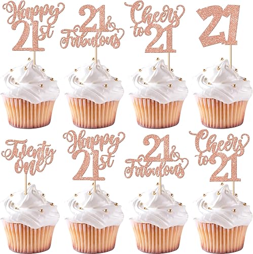 Paquete de 30 adornos para cupcakes de 21 cumpleaños con purpurina de veintiún saludos a 21 fabulosas selecciones de cupcakes de feliz cumpleaños