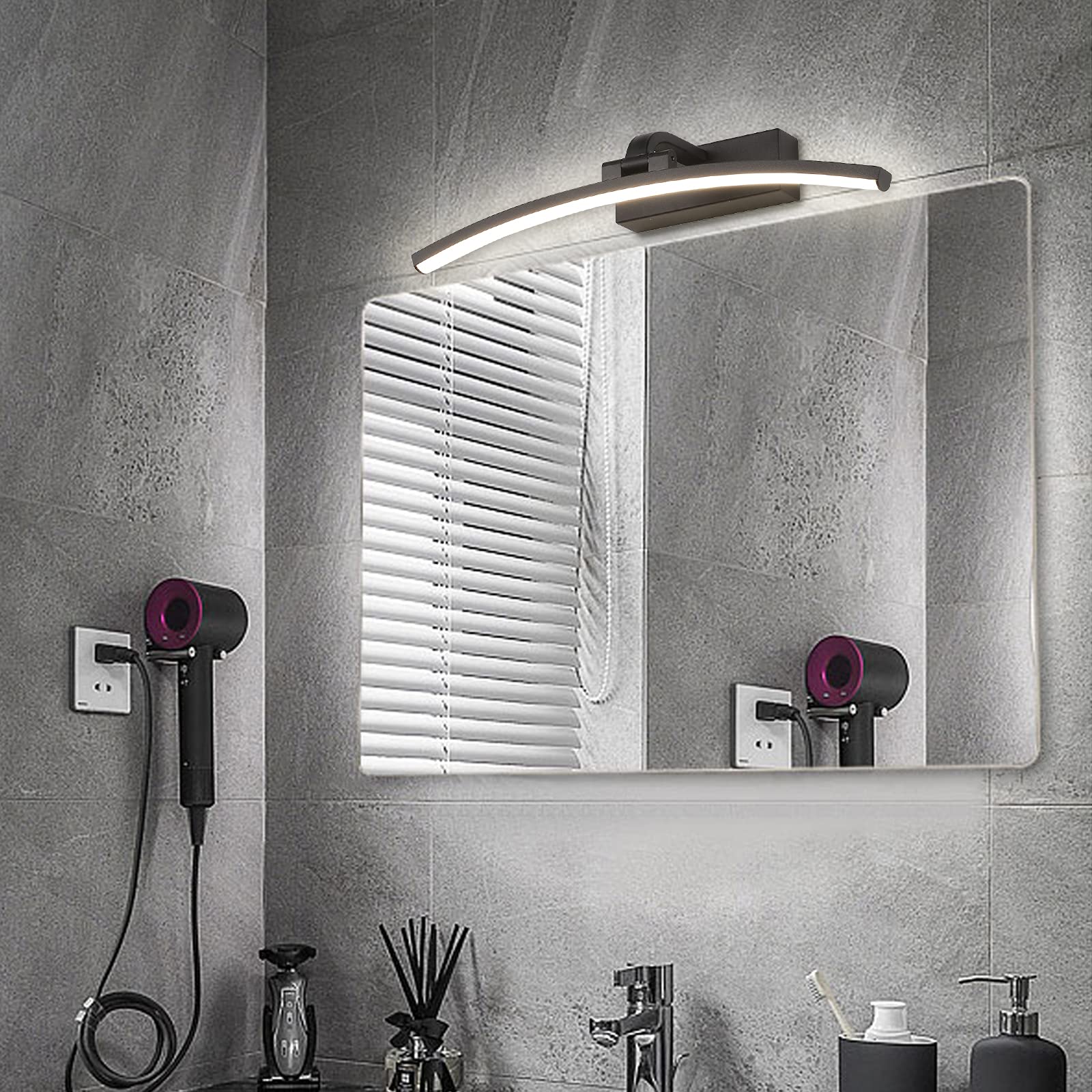 Luz de espejo LED 8 W 640 lúmenes, lámpara de espejo de baño negro blanco neutro 4000 K, luz de baño IP44 impermeable sin parpadeo 230 V para, longitud del producto: 40 cm