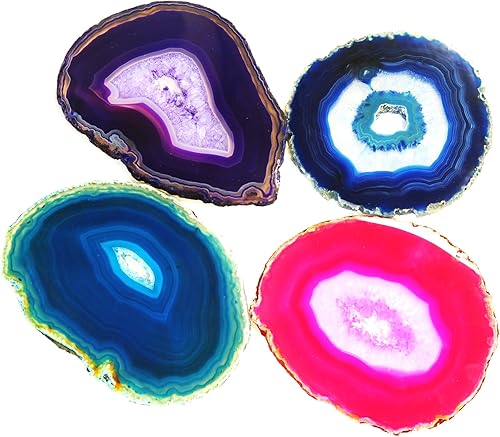 Miniatura 2 de JIC Gem Posavasos de ágata de color teñido extra mixto de 4 a 5 pulgadas, posavasos de geoda natural pulidos, rebanados con parachoques de goma