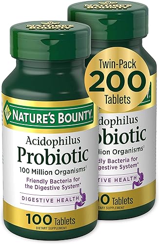 Miniatura 1 de Natures Bounty Suplemento dietético de probióticos apoya la salud digestiva e intestinal Probiótico acidófilo 100 tabletas paquete de 2
