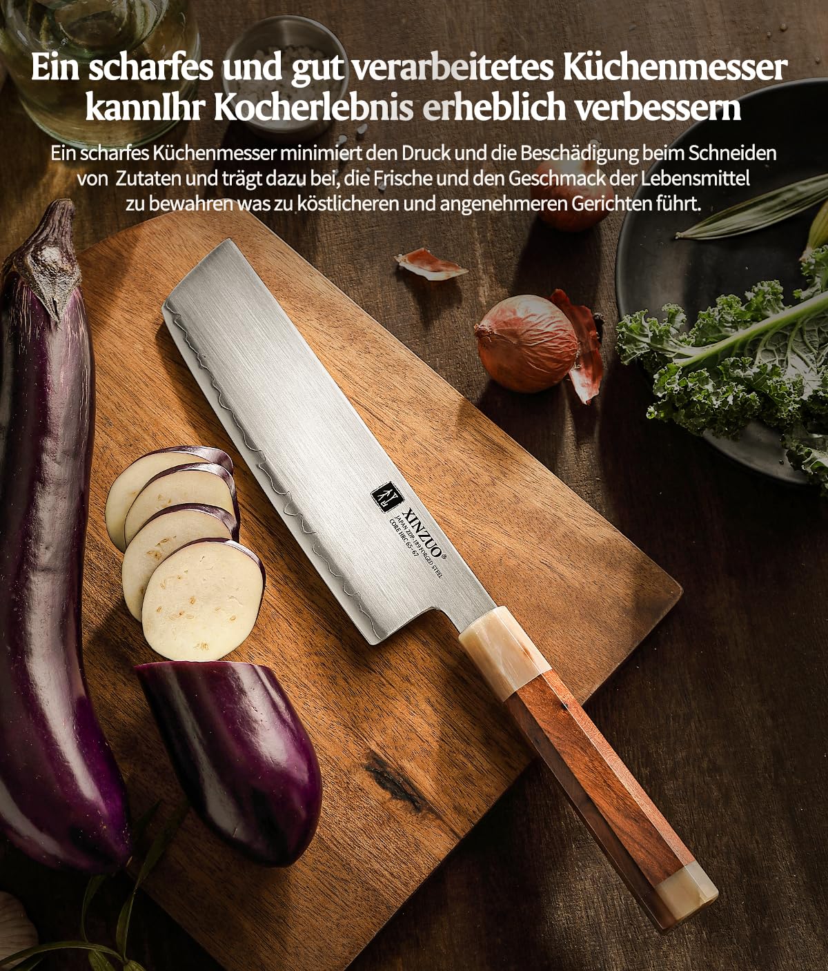 XINZUO Japanisches Stahl Nakirimesser 18.3cm Küchenmesser, Handgeschmiedet Kochmesser Japanisches ZDP-189-Pulverstahl Scharfe Klinge Chefmesser -Nordamerika Desert Iron Wood Griff -mit Geschenkbox