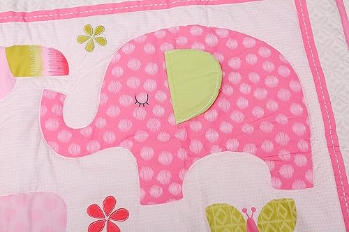 Miniatura 3 de Juego de ropa de cama para cuna de bebé niña elefante jirafa 7 PC rosa bosque