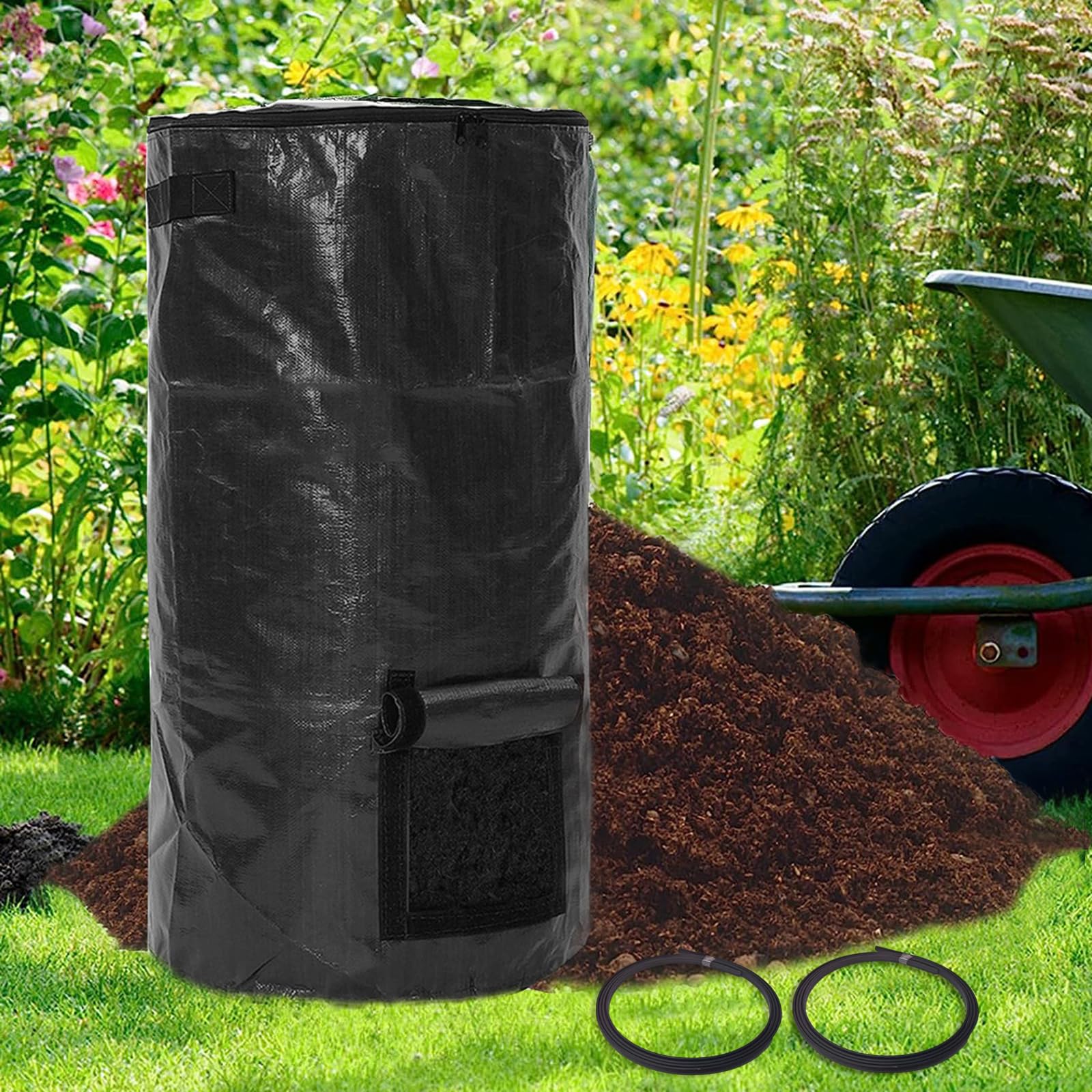 Compost Bin Bags 34 Gallon Garden Compost Bags Outdoor Reusable,Organic Waste Kitchen Garden Yard Compost Bag Collapsible Leaf Lawn Bags Gardening Container